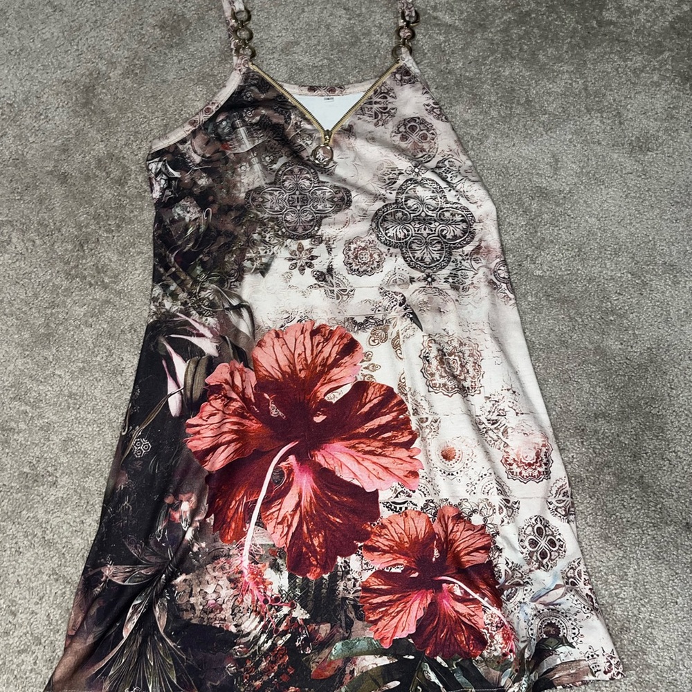 Floral Print Dress with Gold Hardware & Zipper